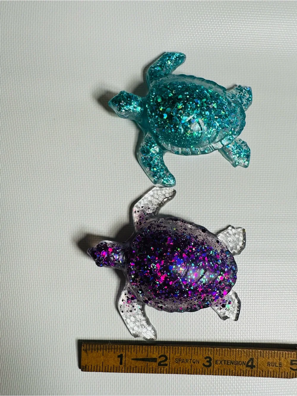 Handmade Glitter Resin Sea Turtle Set of 2 Teal & Purple